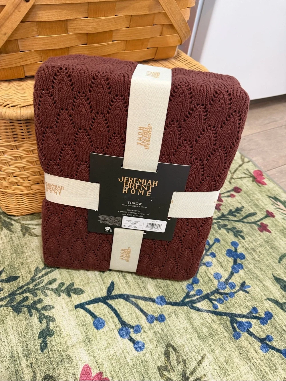 New Jeremiah Brent Home Pointelle Throw Blanket Chocolate Raisin 50x60”